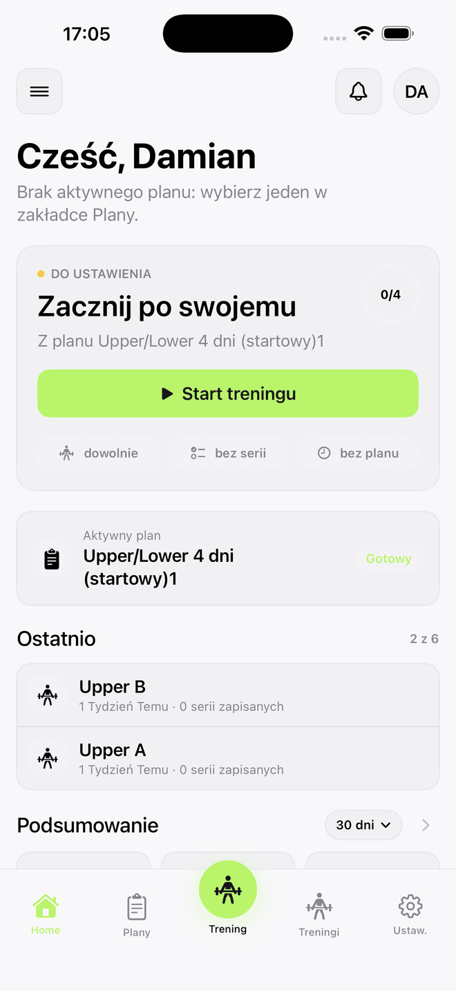 Liftly — ekran główny
